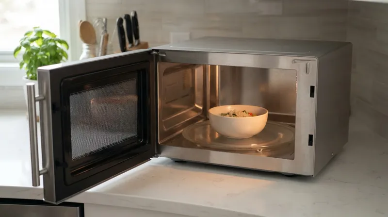 Illustration: Without a turntable, a meal placed inside a microwave would emerge simultaneously boiling and frozen.