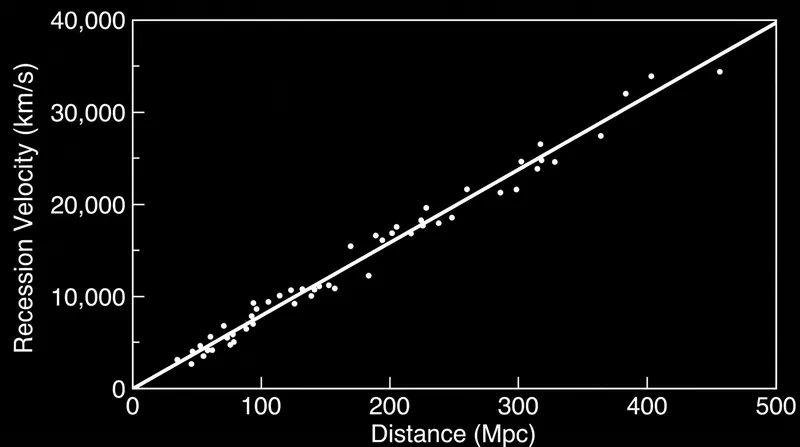 Hubble's Law demonstrates that the further away a galaxy is, the faster it appears to recede due to metric expansion.