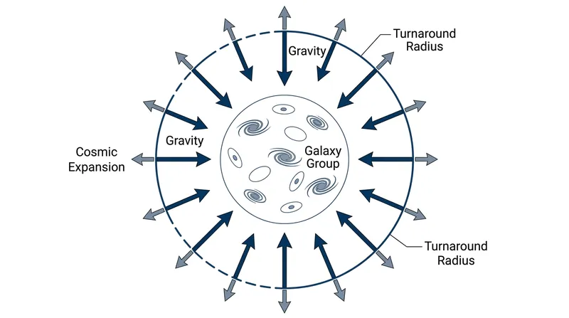The turnaround radius marks the exact boundary where a galaxy's gravitational pull perfectly balances the Hubble flow.