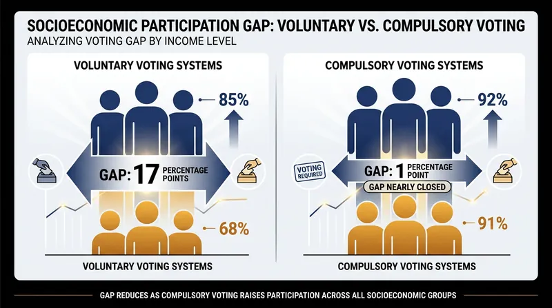 Mandatory voting effectively erases the turnout deficit among lower-income citizens.