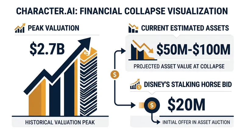 Character.ai's valuation has plummeted from its multi-billion-dollar peak to a $20 million baseline bid.
