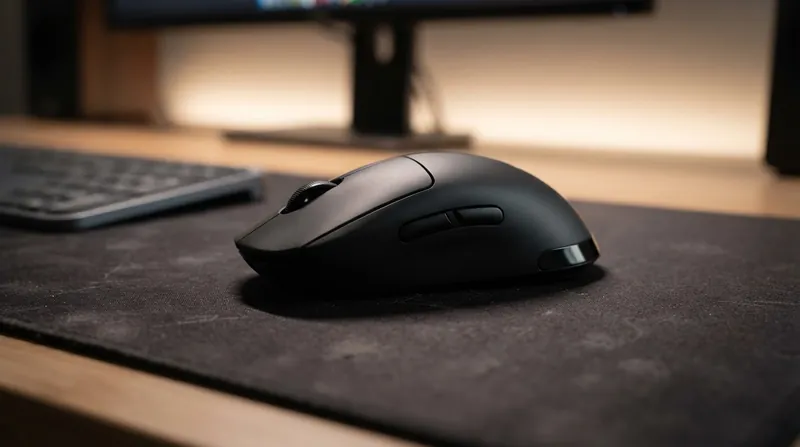 A close-up view of the optical sensor on the underside of a black gaming mouse.