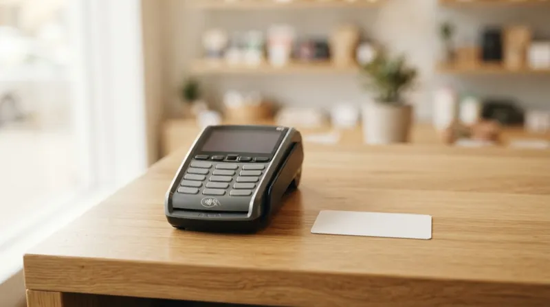 A close-up of a credit card EMV chip resting on a glowing digital data stream.