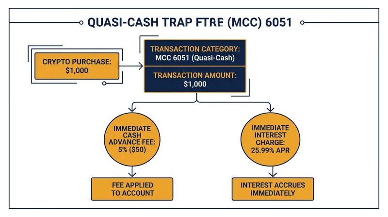 Purchases coded as quasi-cash strip away the standard grace period and trigger immediate penalty fees.