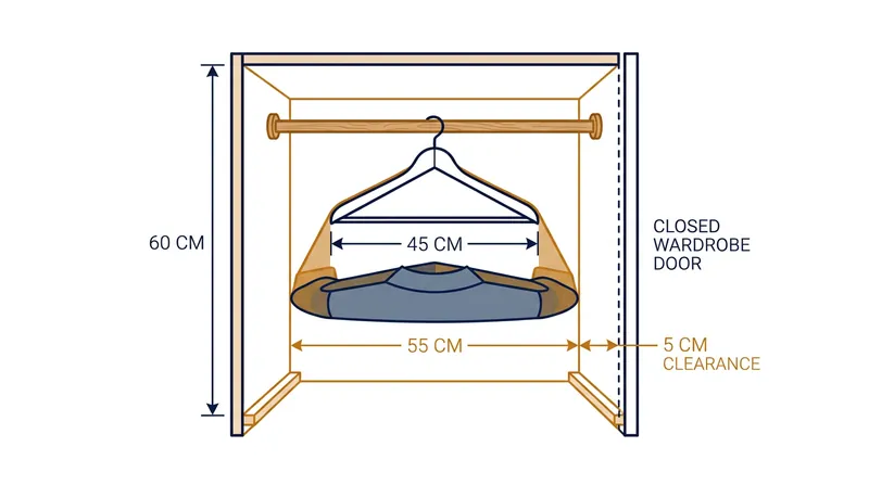 Standard hangers and sleeve bulk require at least 55 centimetres of internal clearance.