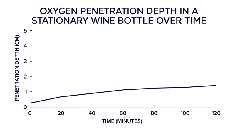 Without agitation, passive oxygen diffusion barely penetrates past the neck of the bottle.