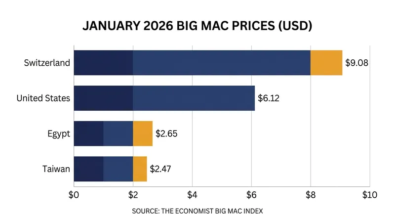 Raw Big Mac prices reveal massive disparities between developed and emerging markets.