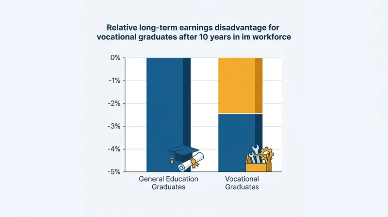 Longitudinal data reveals that the initial vocational earnings premium eventually transforms into a permanent relative disadvantage.