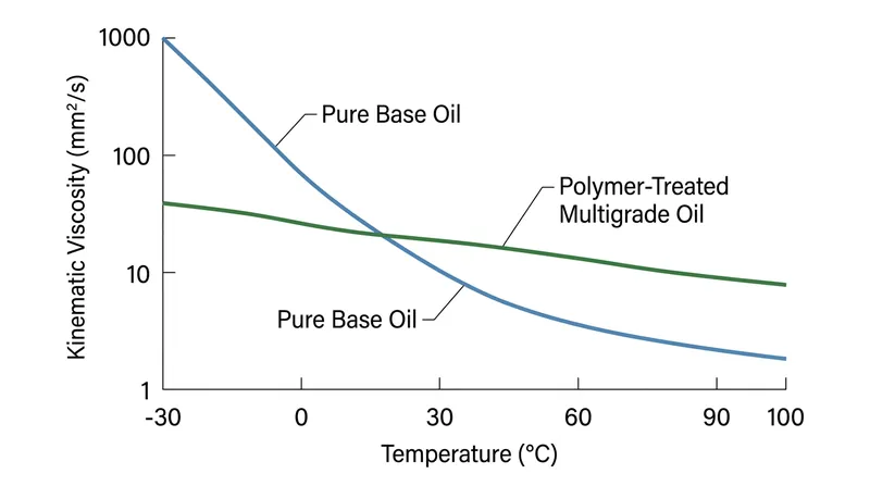 Without expanding polymers, base oils thin out too rapidly to protect the engine at 100°C.