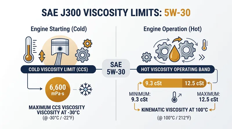 The dual requirements of a 5W-30 multigrade oil.