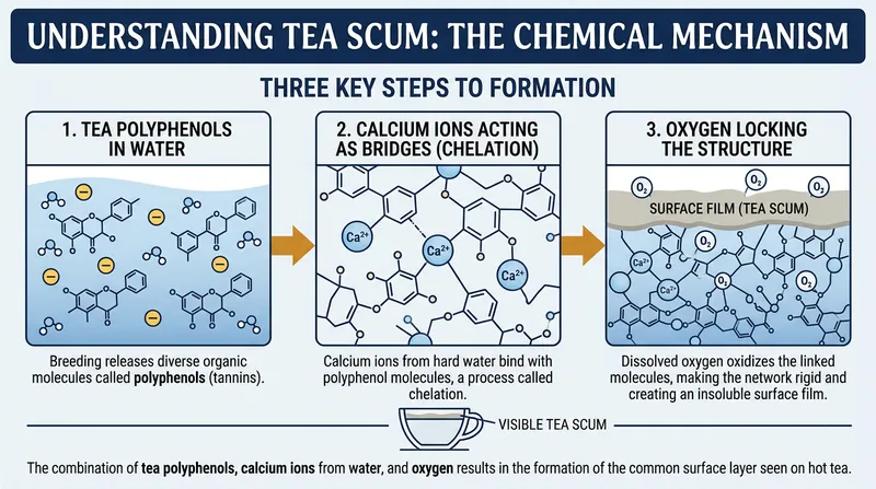 How dissolved minerals and atmospheric oxygen build a solid film.