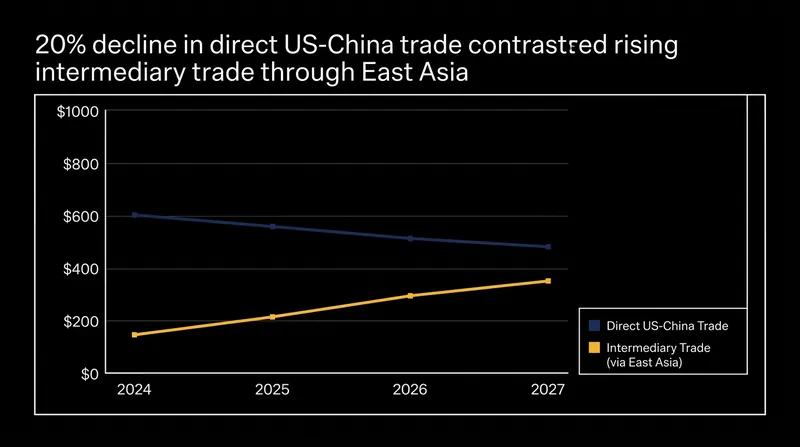 Direct trade between the United States and China has fallen sharply as supply chains reorganize.