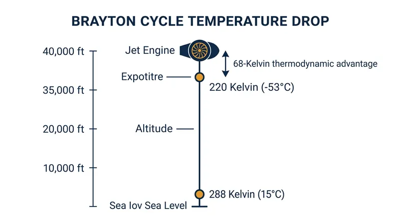 The 68-Kelvin temperature drop at the tropopause maximizes the thermal efficiency of the Brayton cycle.