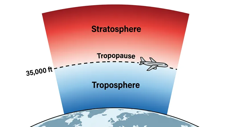 The tropopause marks the boundary where the atmosphere stops cooling, ending the thermodynamic advantage for jet engines.