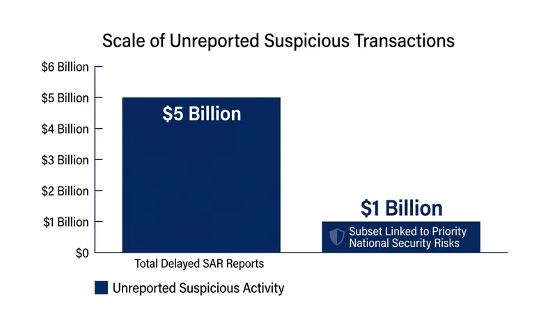 Regulators identified over $5 billion in suspicious transactions that the bank failed to report on time.