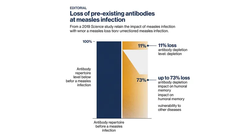 Clinical data reveals that a natural measles infection can erase nearly three-quarters of a patient's acquired immunological memory.