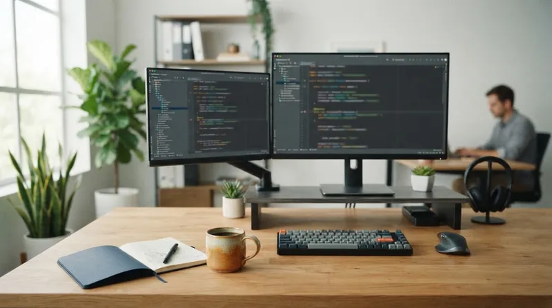 A software engineer's dark-themed computer monitor displaying colorful Python programming code in an integrated development environment.