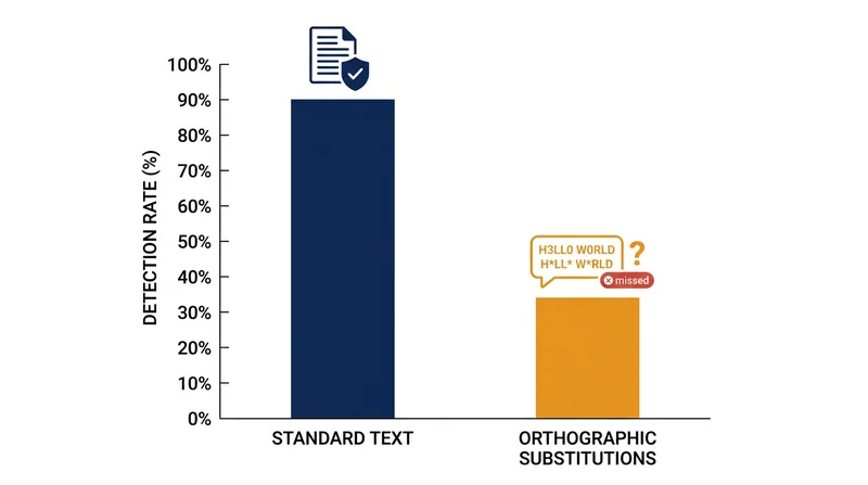 Machine-learning classifiers struggle to parse the intent behind deliberately misspelled words, leading to a sharp decline in detection accuracy.