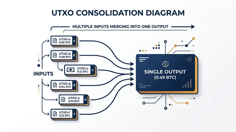 Consolidating many small inputs into a single large output during low-fee periods saves money long-term.