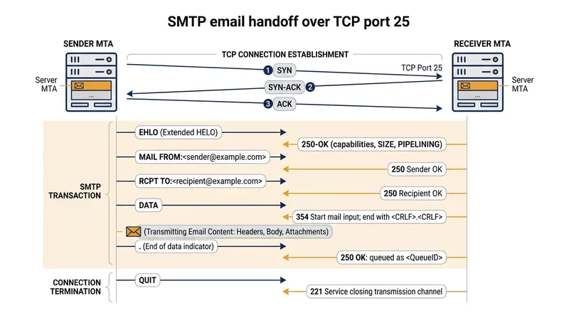 Once the receiving server acknowledges the data transfer, the sender loses all jurisdiction over the message.