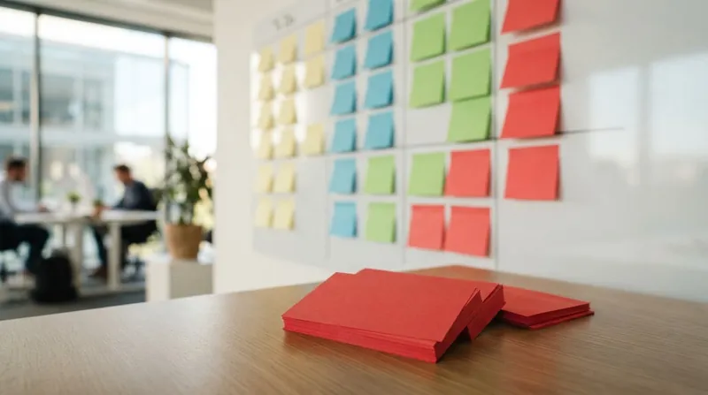 Illustration: Red cards capture unanswered questions, preventing unready stories from entering a sprint.