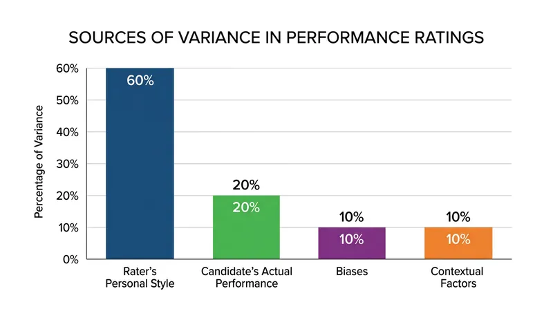 Research indicates that up to 60 percent of a performance rating's variance is driven by the rater.
