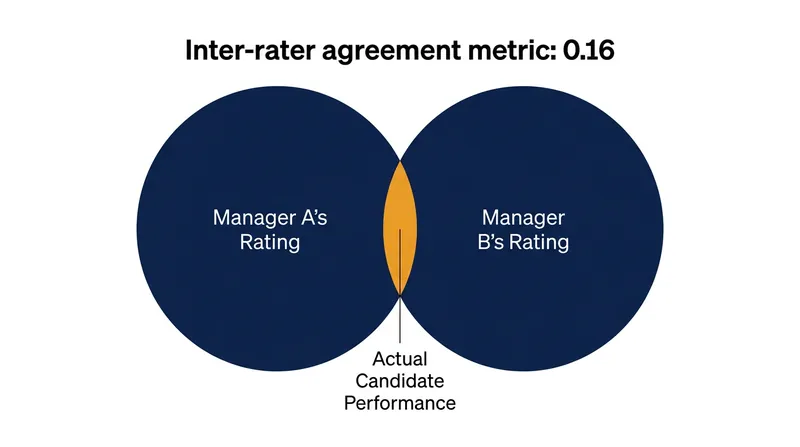 The 0.16 agreement metric illustrates how little two supervisors agree on a single candidate's performance.