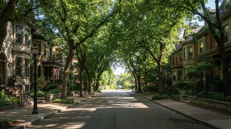 Illustration: The difference between a barren street and one with a 40 percent canopy can reach up to 5 degrees Celsius.