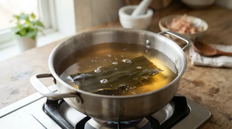 Illustration: Properly temperature-controlled dashi remains crystal clear and free of viscous alginates.