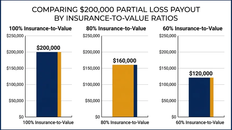 The geometric expansion of out-of-pocket risk as the insurance-to-value ratio drops.