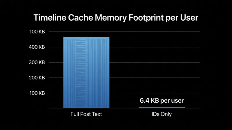 Storing only post IDs allows platforms to keep millions of timelines in fast, in-memory caches.