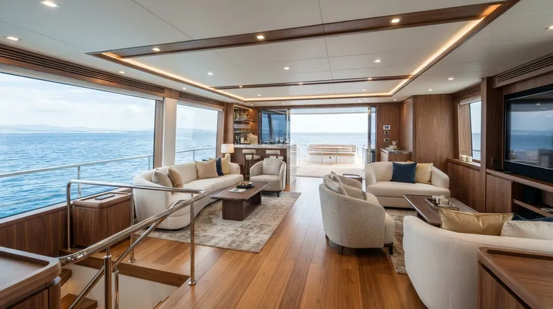 Illustration: Open-plan layouts and extensive wood paneling are heavily restricted under the A-60 fire bulkhead rules required for passenger ships.