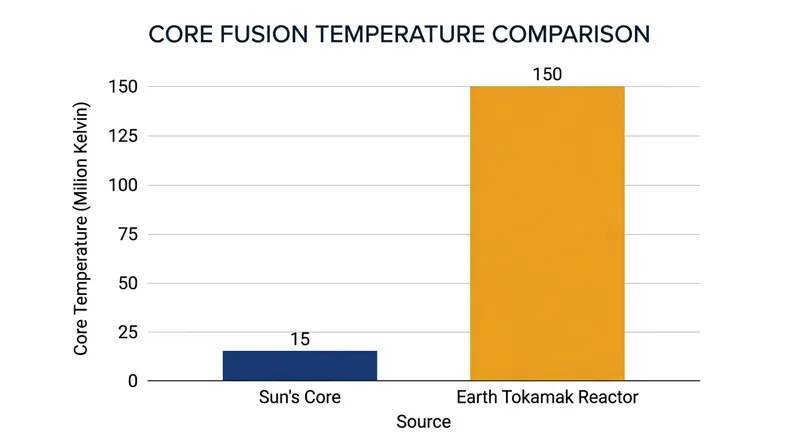 Earth-based fusion reactors must operate at ten times the temperature of the solar core to achieve practical tunneling rates.