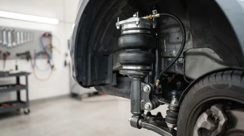 Illustration: The onboard air compressor pumps air into the suspension bladders to restore ride height, simultaneously increasing the spring's stiffness.
