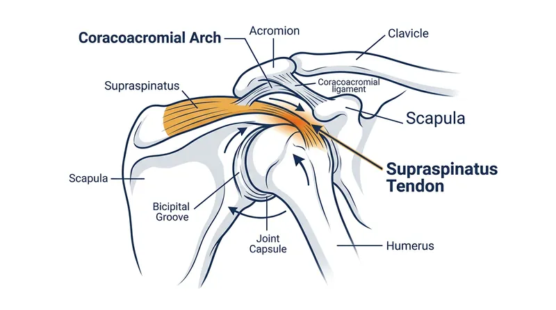Internal rotation during forward flexion mechanically compresses the supraspinatus tendon against the bony roof of the shoulder.