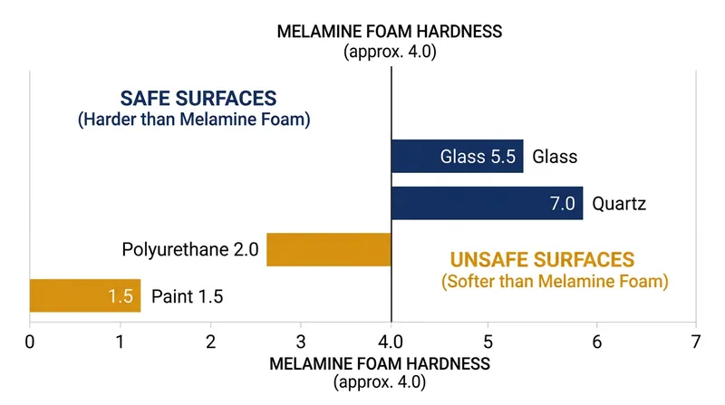 Only materials harder than the 4.0 Mohs rating of melamine resin can safely withstand the abrasive struts.