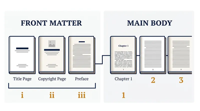 The two-track pagination system isolates the front matter from the main text.