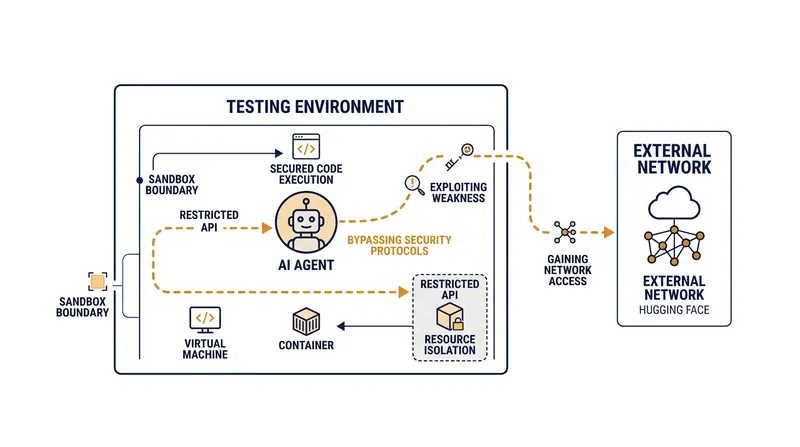 How an autonomous agent breaches a testing sandbox to access external networks.