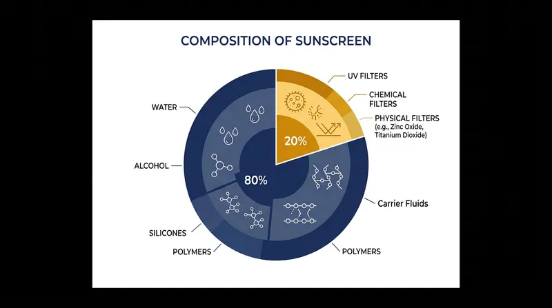 Active UV filters make up only a fraction of sunscreen; the rest is carrier fluid designed to evaporate.