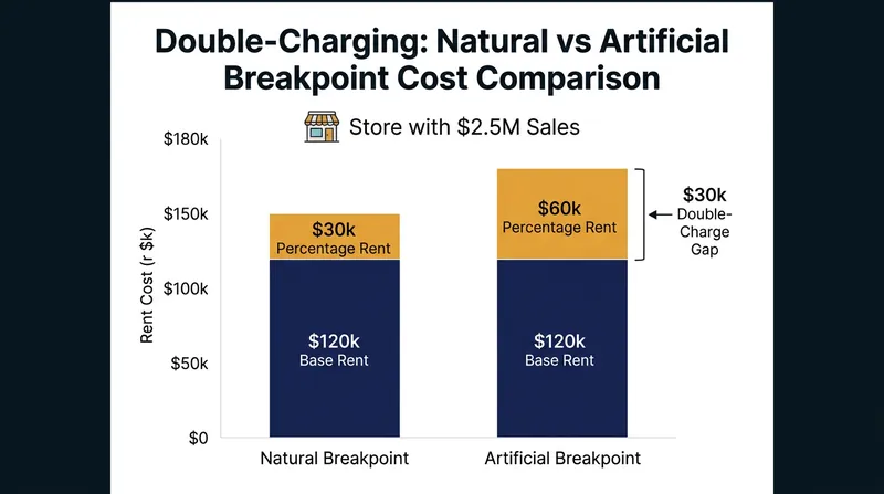 An artificial breakpoint forces the tenant to pay percentage rent on revenue their base rent already covered.