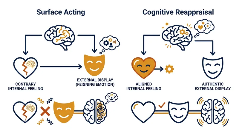 Cognitive reappraisal eliminates the dual-processing penalty by aligning internal feelings with external requirements.