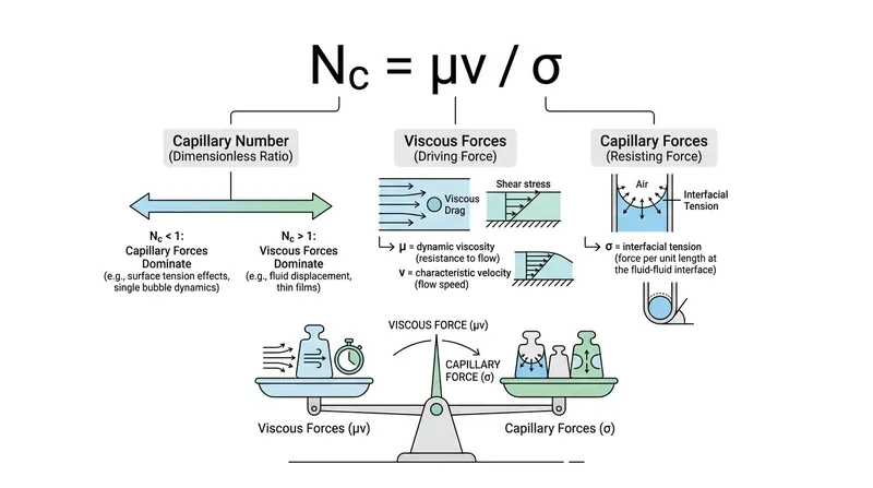 The capillary number dictates whether viscous forces can overcome interfacial tension.