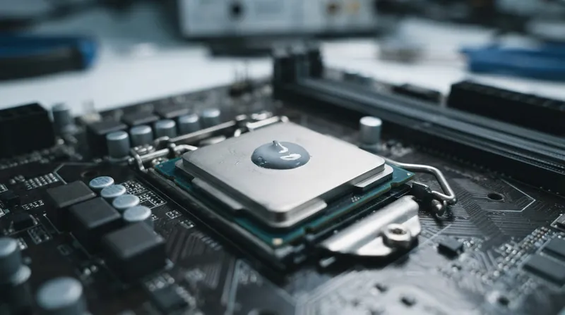 Illustration: Applying too much thermal paste leads to significant squeeze-out, which can contaminate the motherboard socket and create an insulating perimeter.