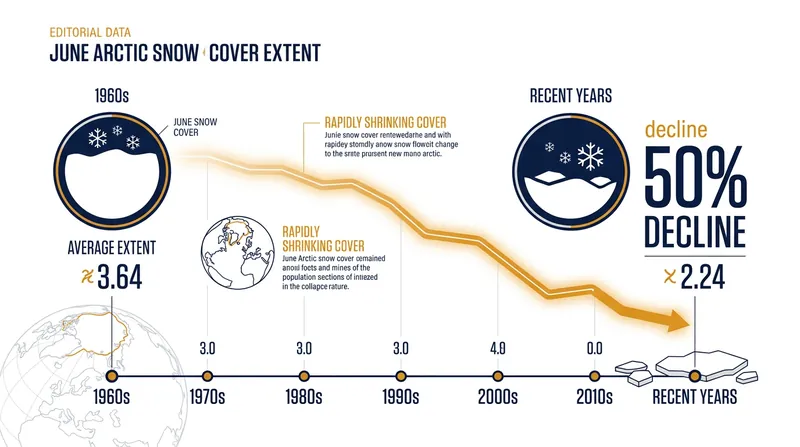 June snow cover extent across the Arctic has fallen by half over the past six decades.