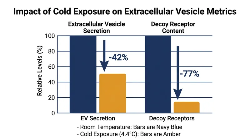 Cold exposure severely diminishes both the volume and the binding affinity of the extracellular vesicle swarm.
