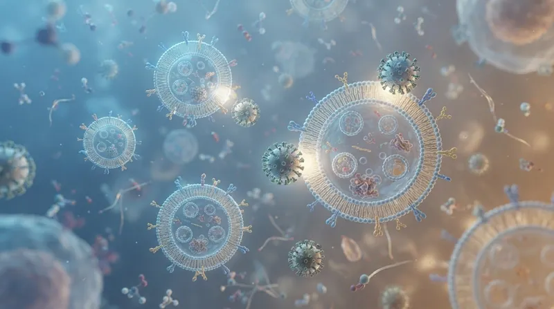 Illustration: Extracellular vesicles act as sacrificial decoys, neutralizing viruses before they can infect healthy tissue.