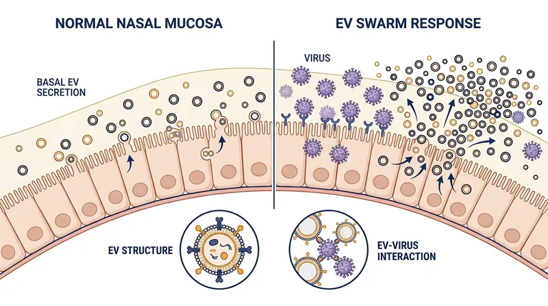 The nasal epithelium deploys billions of extracellular vesicles to intercept inhaled pathogens.