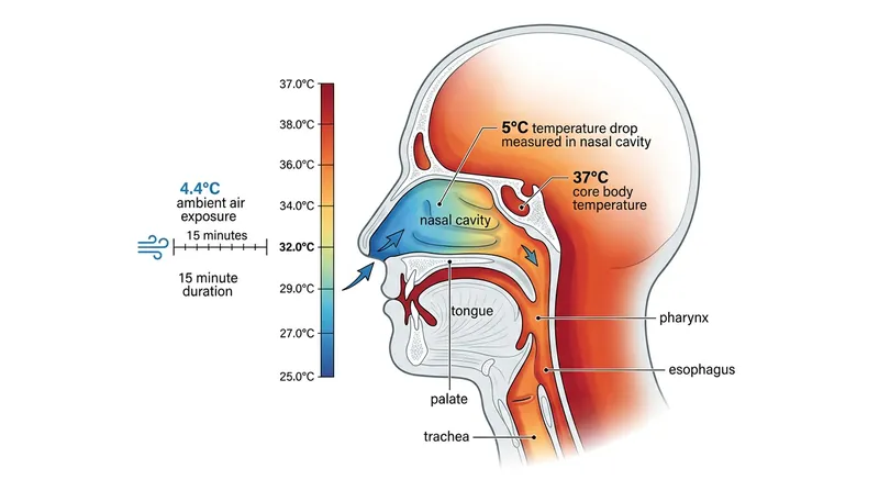 As an exposed extremity, the nasal cavity cools significantly faster than the body's core.