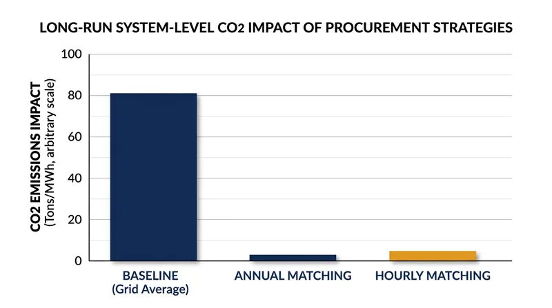 Modeling by Princeton's ZERO Lab indicates that annual matching has near-zero long-term impact on system-wide emissions.