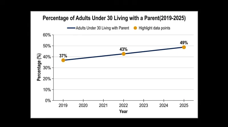 The share of young adults living with their parents has surged by 12 percentage points since 2019.